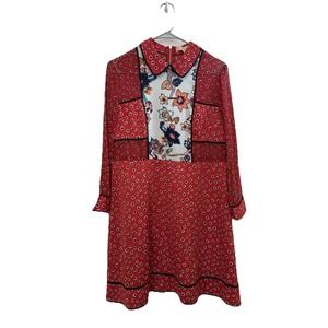 Ted Baker Dress‎ Peter Pan Collar Valoria Floral Dot Print Red size (2) US 6